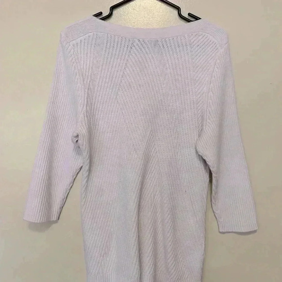 Alia off-white sweater w crazy quilt pattern in cotton/acrylic  w 3/4 sleeves - Picture 2 of 6